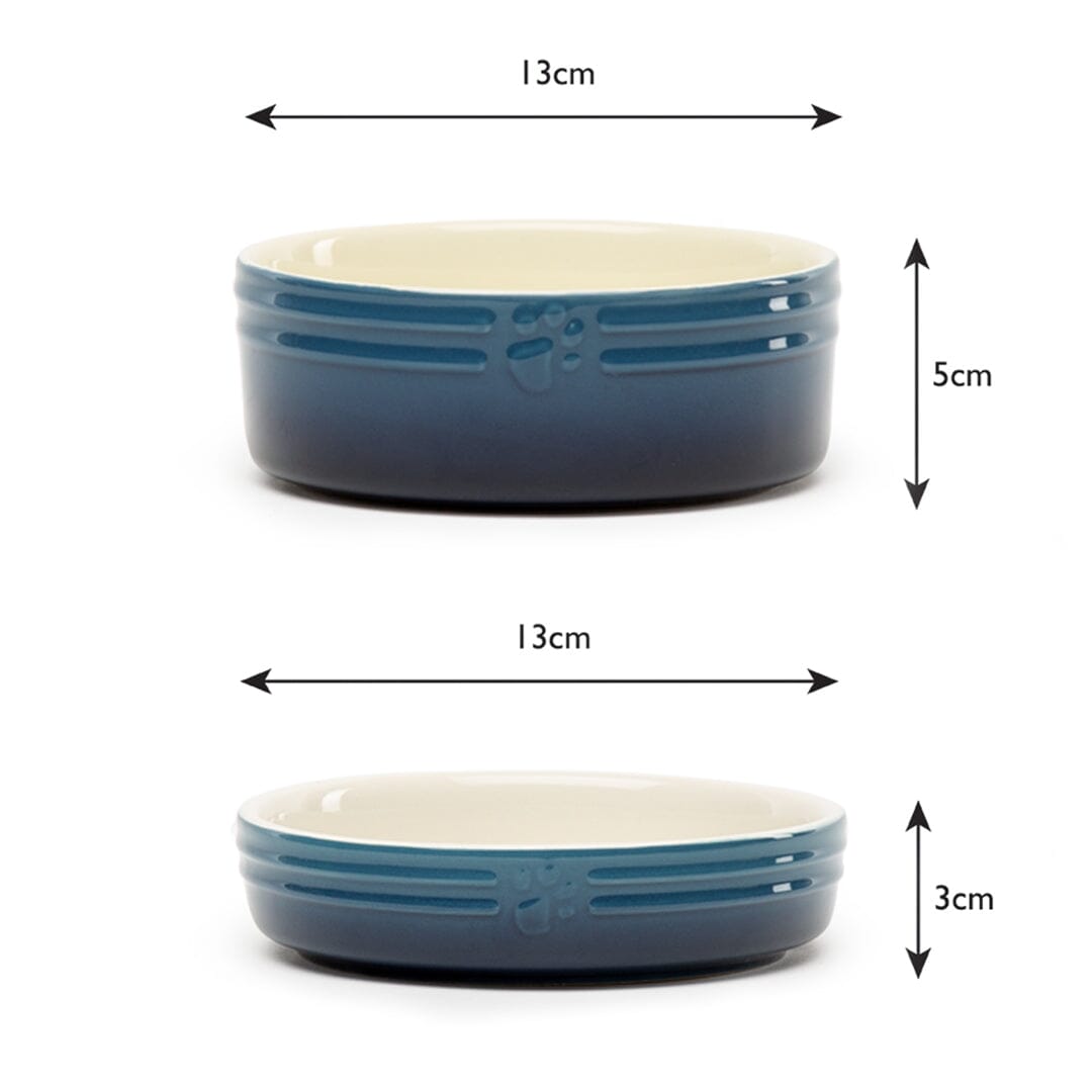 Ombre 2 Piece Cat Food Bowl & Saucer Set in  Blue cat bowl dimensions